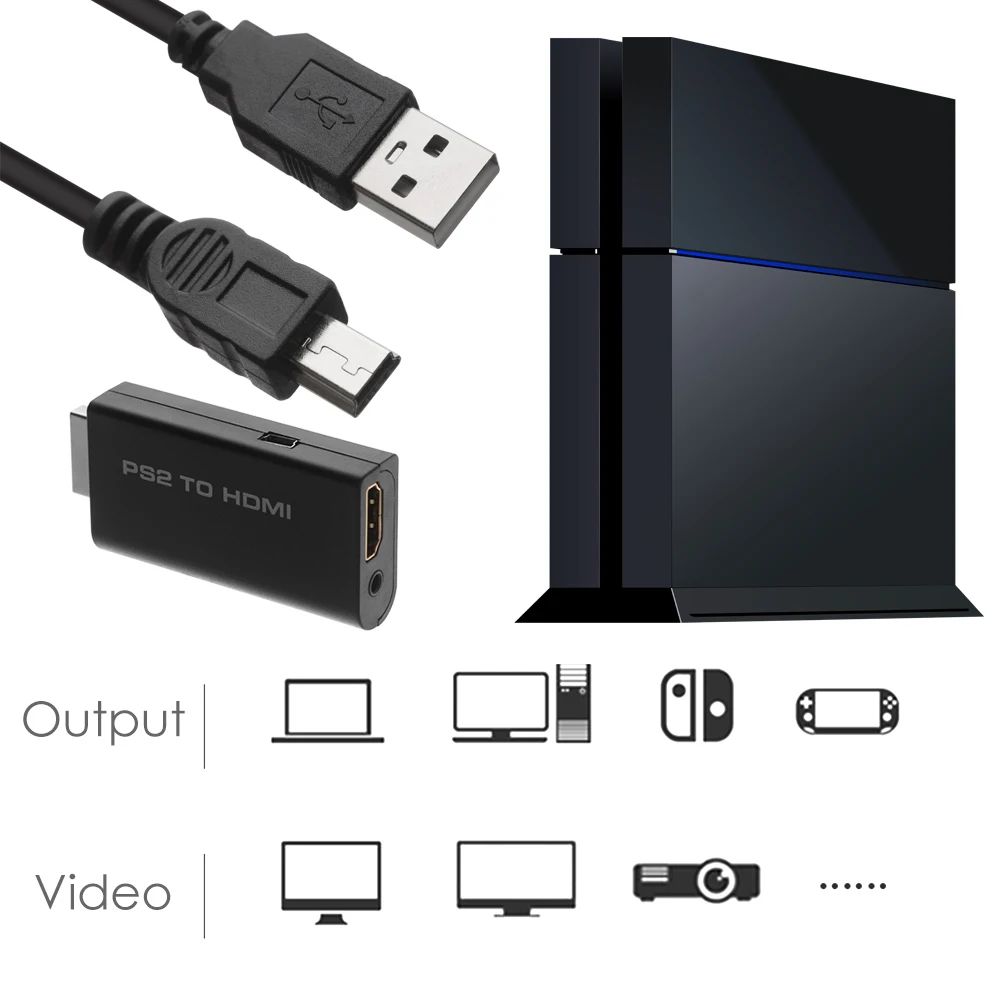 PS2 к HDMI Аудио Видео AV адаптер конвертер w/3,5 мм аудио выход для HDTV конвертер адаптер HD адаптер кабель 34x73x14 мм