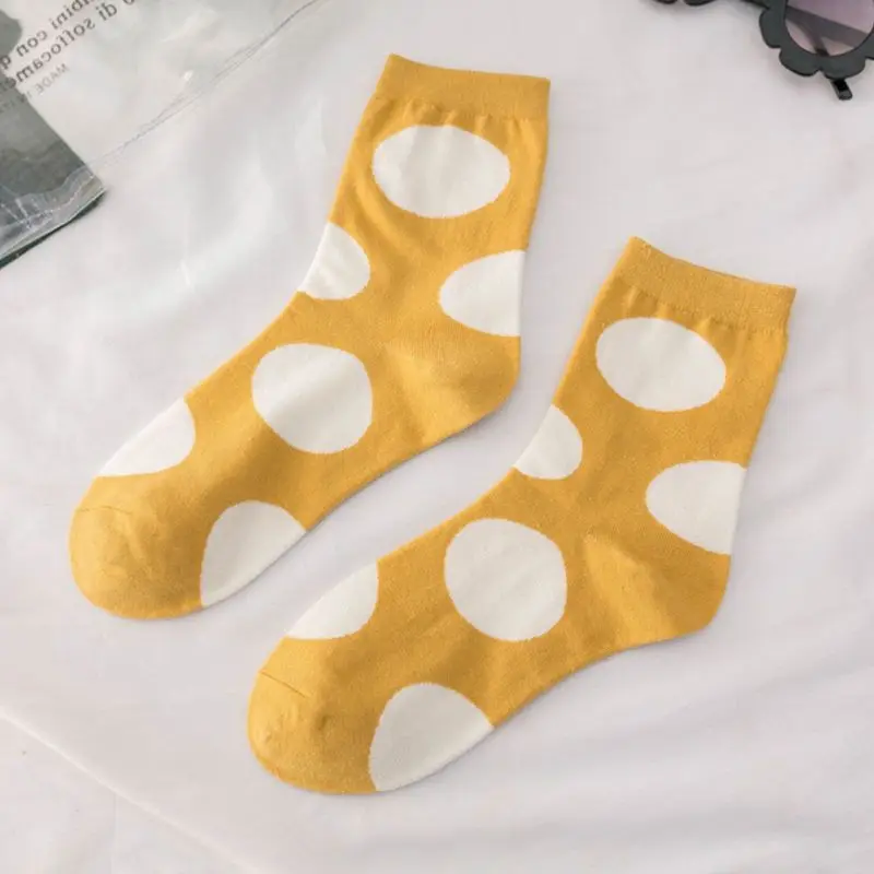 5 пар, новинка, женские хлопковые носки, смешной узор в крупный горошек, Харадзюку, чулочно-носочные изделия