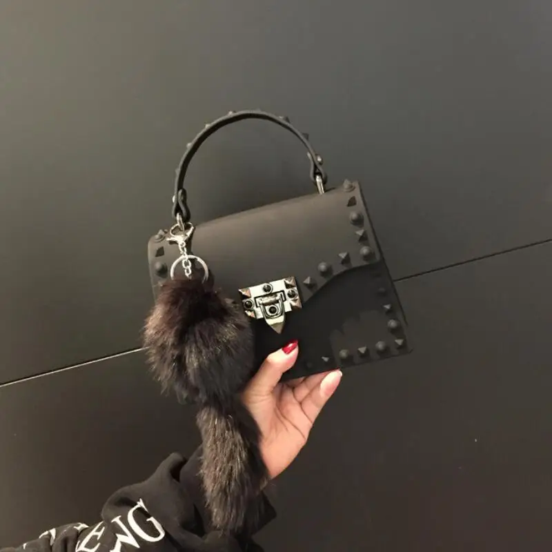 Женская наплечная сумка с заклёпками клатчи Квадратные прозрачные пляжные сумки через плечо для женщин брендовая Роскошная сумочка женская дизайнерская сумка - Цвет: small black