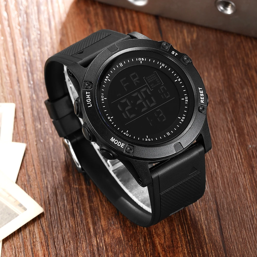 Orologio militare, da uomo, digitale, militare, per attività all'aria aperta, grande, 5 ATM, impermeabile, digitale, cronografo, da uomo, colore nero e verde, argento, cinghia