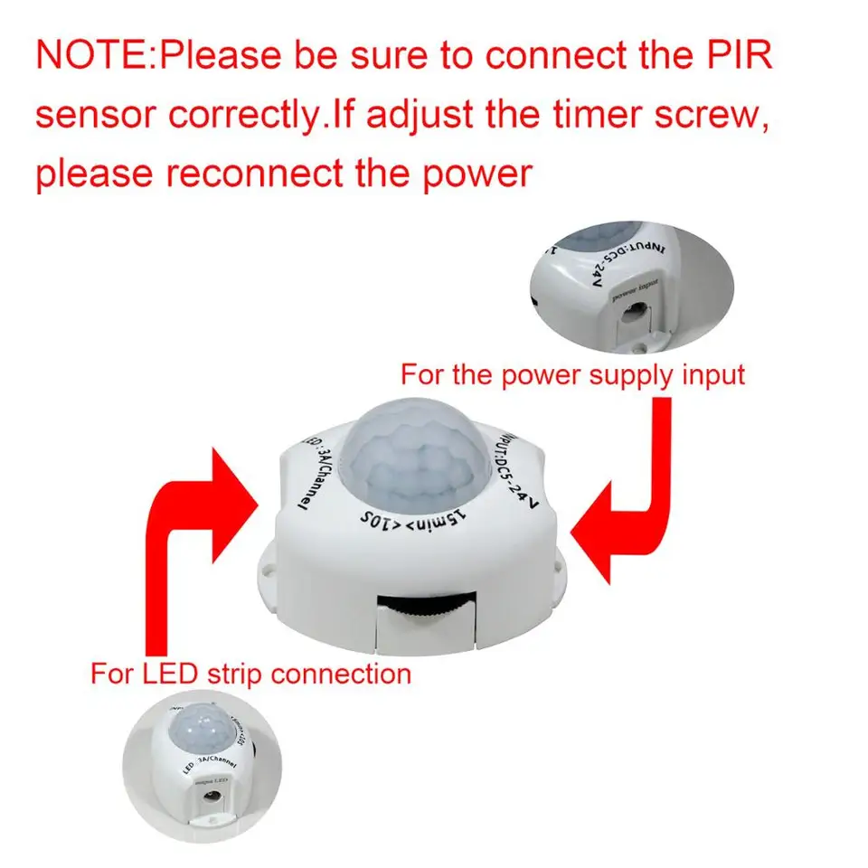 Sensore Di Movimento PIR Per Luci LED - 5V/12V/24V, 3 Modalità Luce, Timer E Luminosità Regolabile, Max 72W - Foto 7