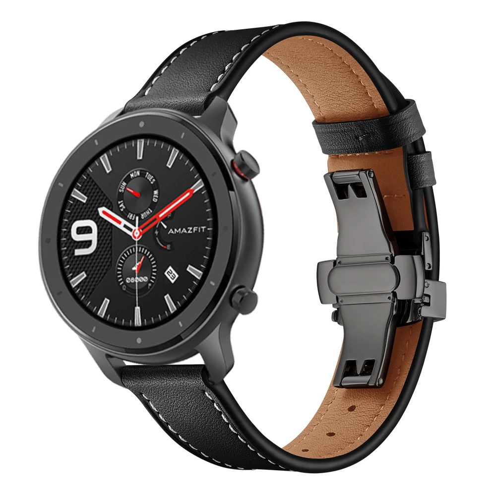 UEBN 20 мм 22 мм кожаный ремешок с черной бабочкой для Xiaomi huami amazfit GTR 42 47 мм браслет amazfit bip GTS ремешок для часов