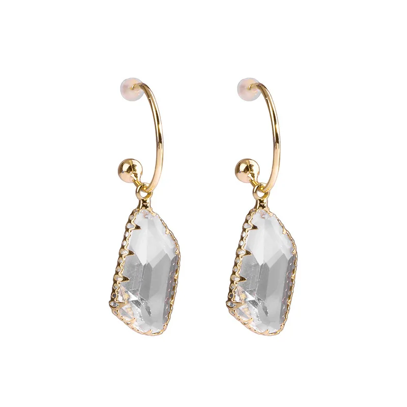 Korean New Design Fashion Jewelry White Transparent Irregular Crystal Earrings Luxury Simple Wedding Party Earrings for women