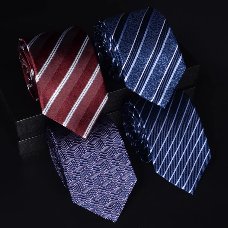 

8CM 100% Natural Silk Mens Ties Formal Classic Neck Ties Stripes Solid Woven Neckties For Wedding Party Men Gift Accessory
