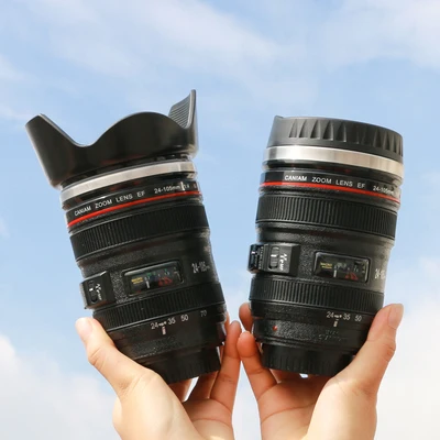 

2PCs Creative Mug Lens with Lid Metal Camera Shaped Mugs for Coffee Tea Water DIY Canon EF 24-105mm Gift Decoration Drinkware