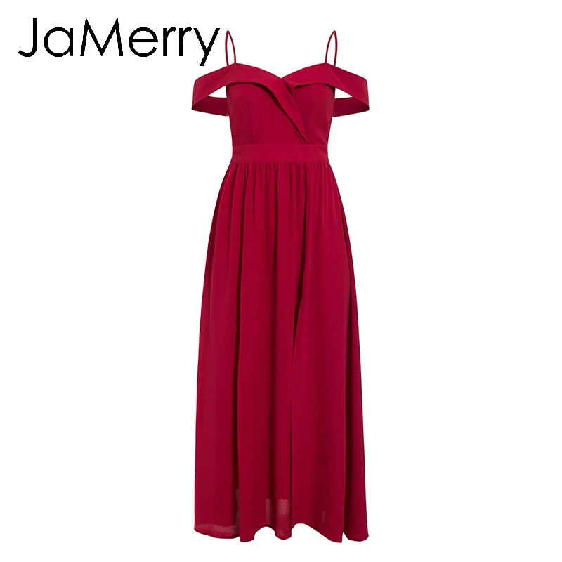 Бургундия JaMerry, винтажное, сексуальное, с открытыми плечами, длинное, макси платье, элегантное, брекеты, платье для вечеринки, Дамское, с высокой талией, Осеннее, красное, уличный, шикарное платье - Цвет: Бургундия