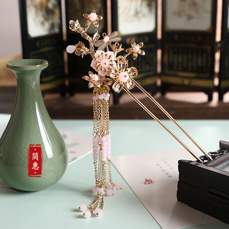 set of hanfu vintage beaded tassel butterfly handmade hairpin hair sticks clip accessories Headwear for kimono COSPLAY