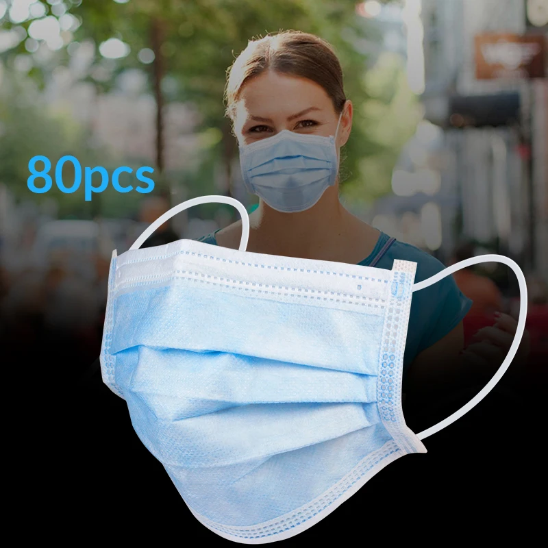 

80pcs/pack 3 Layers Protective Masks Prevent Bacteria Dust Formaldehyde Poor Smell Protection Face Mouth Masks