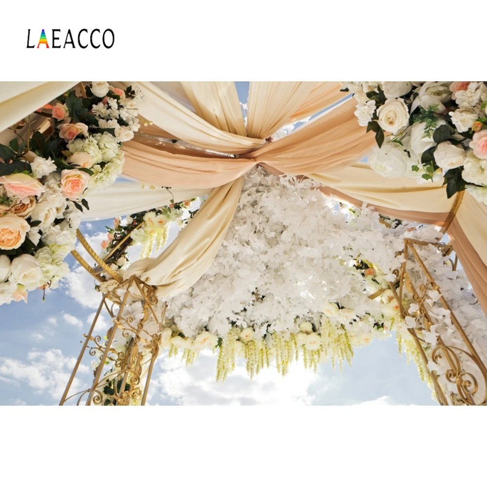 Laeacco Свадебные фотосессии занавески с цветами небо облака фотографии фоны