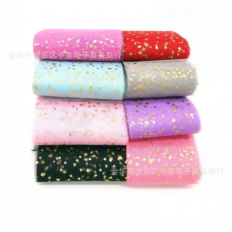 

100 Yards/lot Gold Star Mesh Clothing Headdress Cake Gift Flower Packaging Party Wedding Decoration Accessories