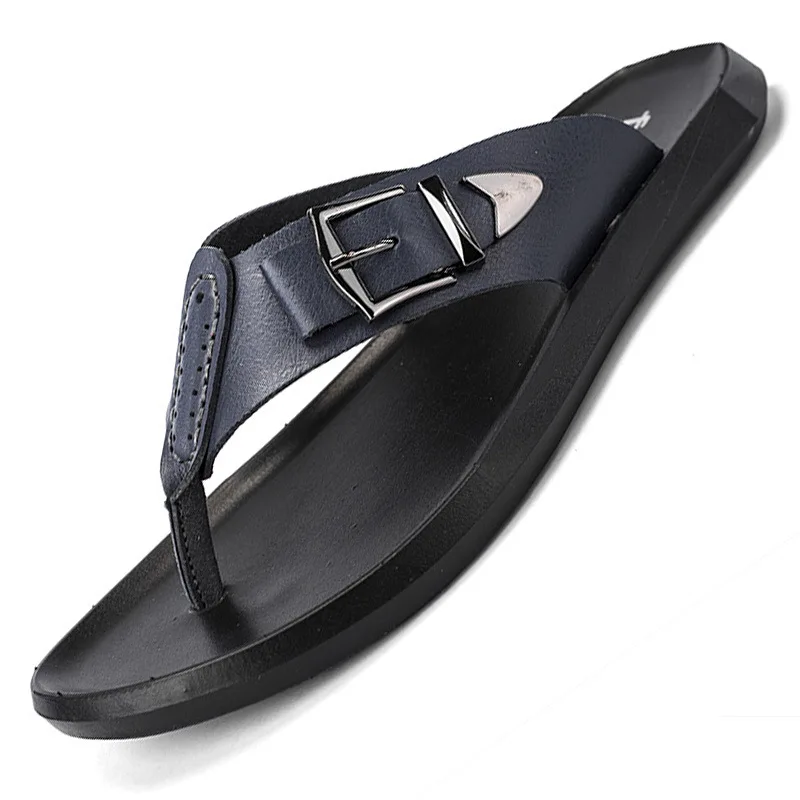 

Summer Cool Slippers Anti-slip Genuine Leather Flip Flops Beach Shoes Slippers Large Size Casual