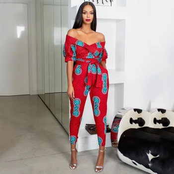 

Women Bodycon Jumpsuit Sexy Ladies Party Long Pants Off Shoulder High Waist Jumpsuits Romper Summer Printed One Piece Outfits