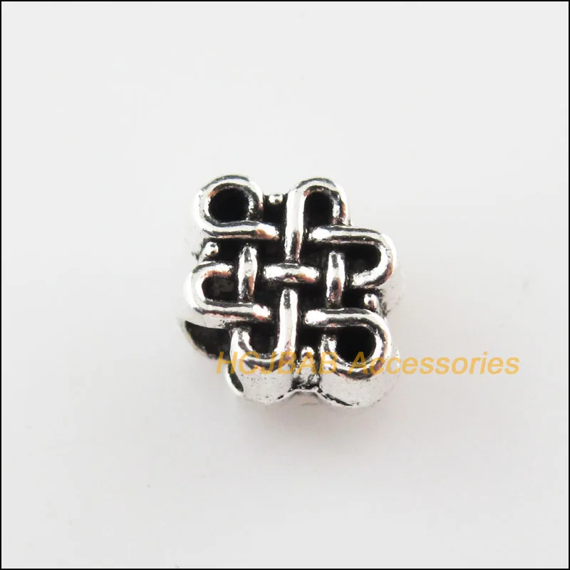 

45 New Chinese Knot Charms Tibetan Silver Tone Spacer Beads 6.5x8.5mm