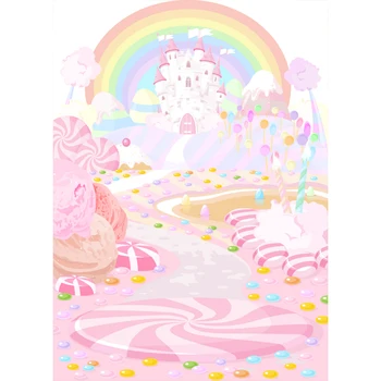 

Candy World Backdrops Pink Lollipop Rainbow Photography Backdrops Baby Birthday Photo Booth Background for Photo Studio