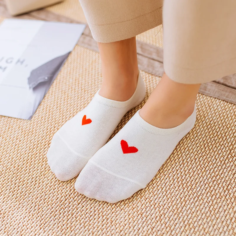Jeseca-2Pairs-Lot-New-Female-Jacquard-Heart-Socks-Slippers-Cute-Kawaii-Short-Socks-Spring-Summer-Socks