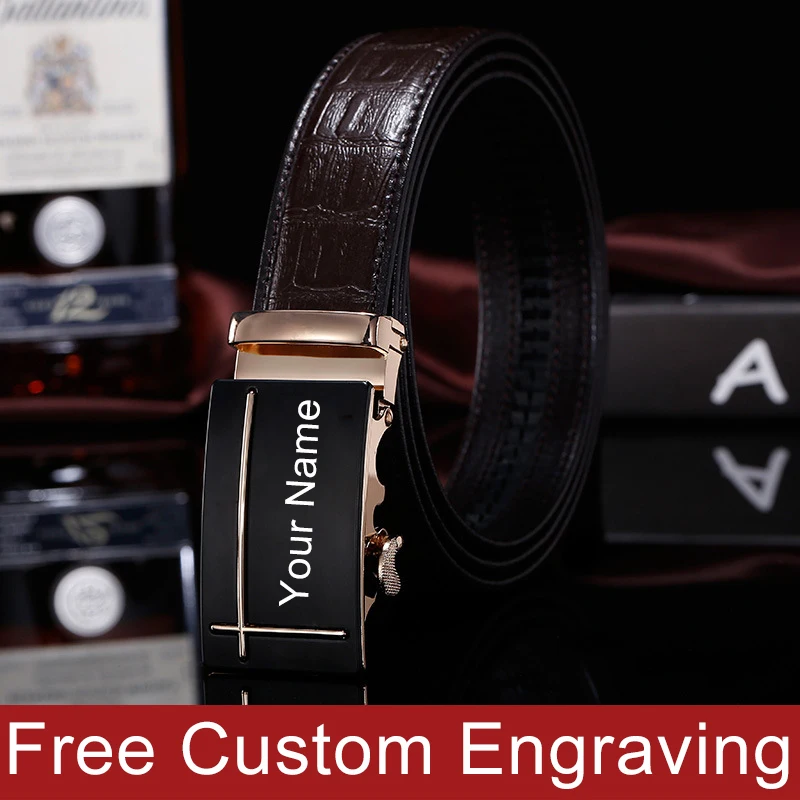 Personalized Men's Belt Split Leather Cowhide Waistband Alloy Automatic Brown Leather Male Man Accessories Adult Gift Buckle