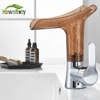 

360 degree Rotation Basin Faucets waterfall spout Hot cold mixer brass with ABS plastic bathroom faucets Deck mount taps