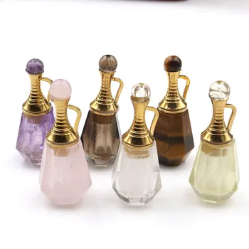 

1PC Natural Gems Stone Faceted Perfume Bottle Pendant Essential Oil Diffuser Crystal Quartz Jewelry For Necklace Vial