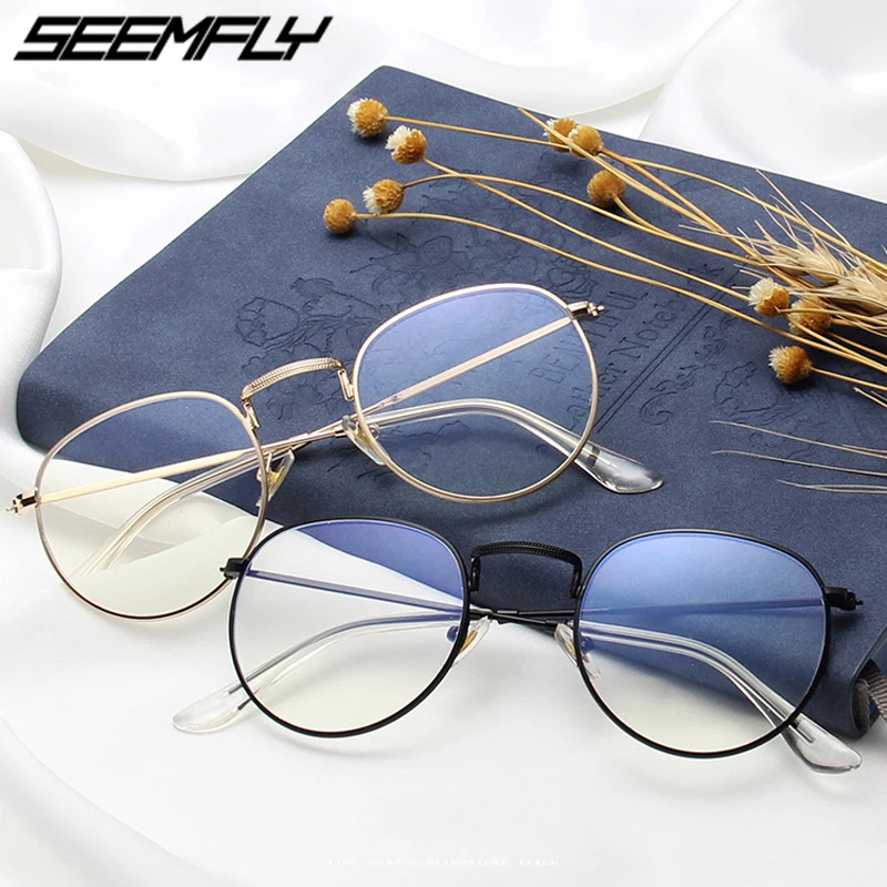 

Seemfly Computer Glasses 2019 Eyewear Frame Game Glasses Anti Glare Eyeglasses Frame Women Men Round Clear Lens Glasses Mirror