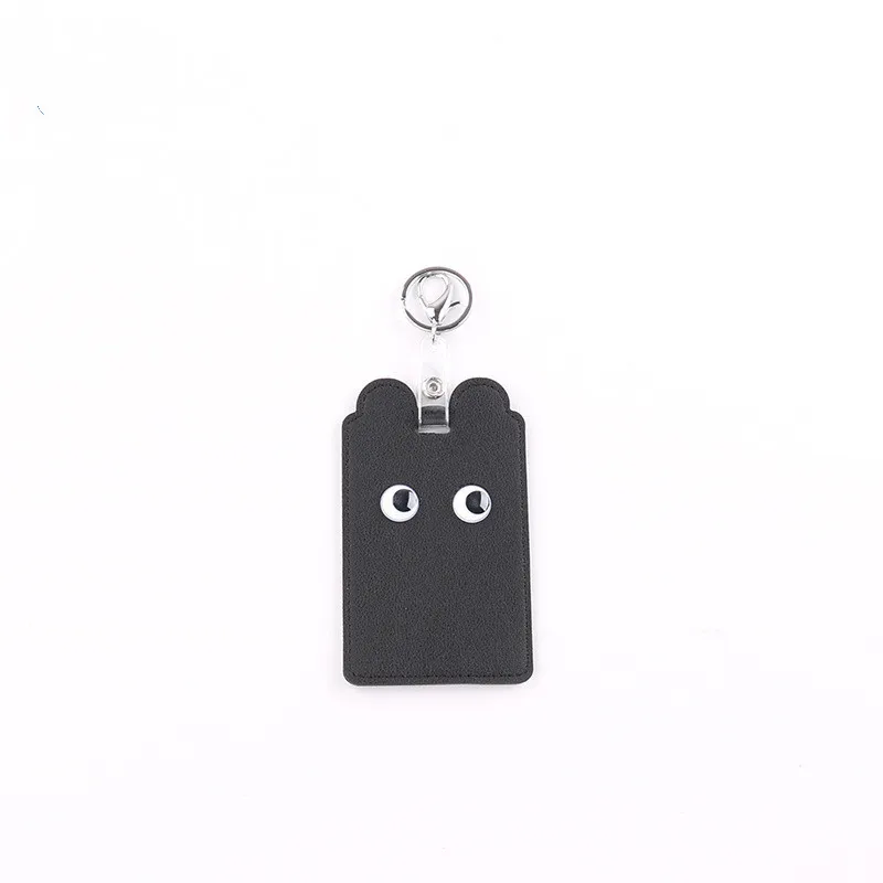 keychain black Выдвижной держатель для карт из искусственной кожи с мультипликационным рисунком, держатель для карт с ремешком, брелок для ключей, держатель для удостоверения личности, значок для карт, канцелярские принадлежности Kawaii - Цвет: keychain black