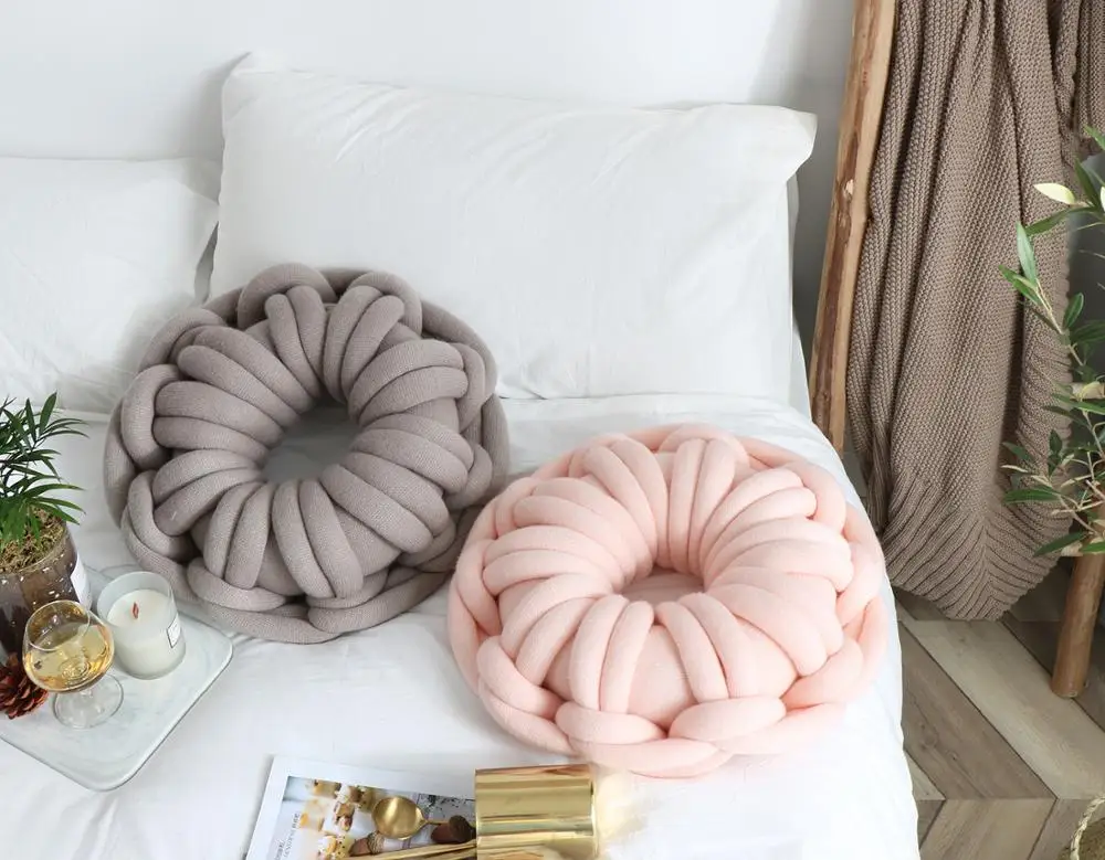 Battilo Handmade Knot Ball Plush Throw Pillow Donut Sofa Accent Pillow Seat Cushion- Home Office Sofa Decor Battilo Handmade Knot Ball Plush Throw Pillow Donut Sofa Accent Pillow Seat Cushion- Home Office Sofa Decor
