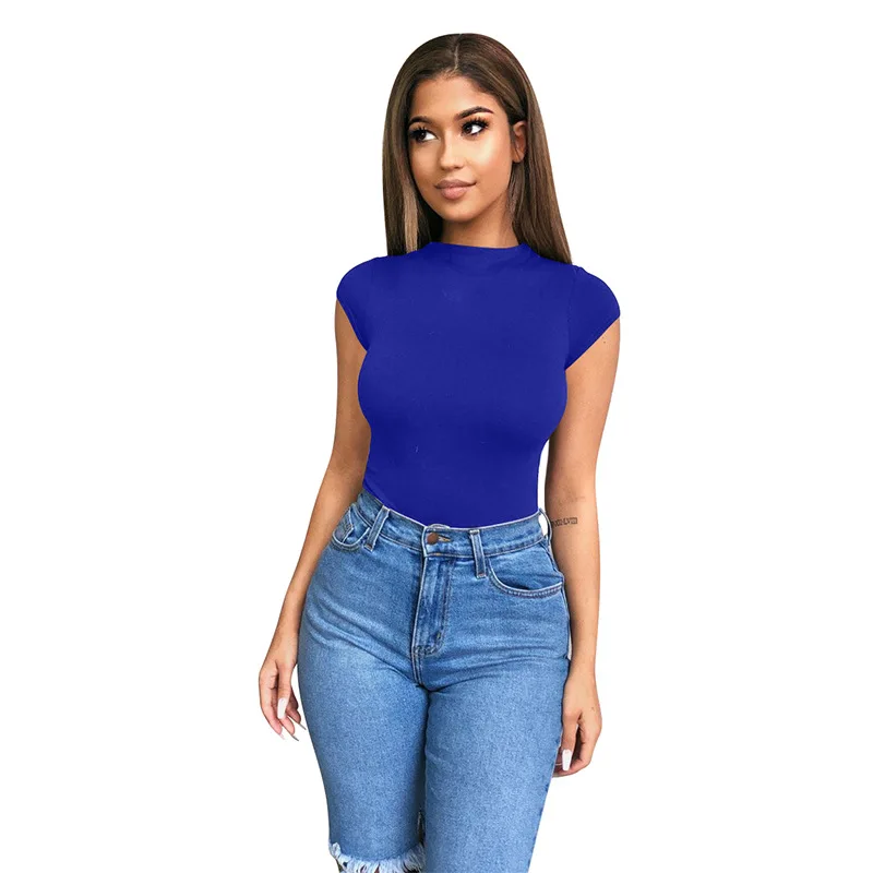 2020 Women Casual Bodysuit Short Sleeve Turtleneck Elegant Femme O-Neck Body Top Bodycon Romper Summer Skinny