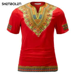 Vêtements africains pour hommes, chemise rouge Dashiki, haut africain traditionnel Batik, vêtements de couture imprimés africains, vêtements d'été à la mode 
