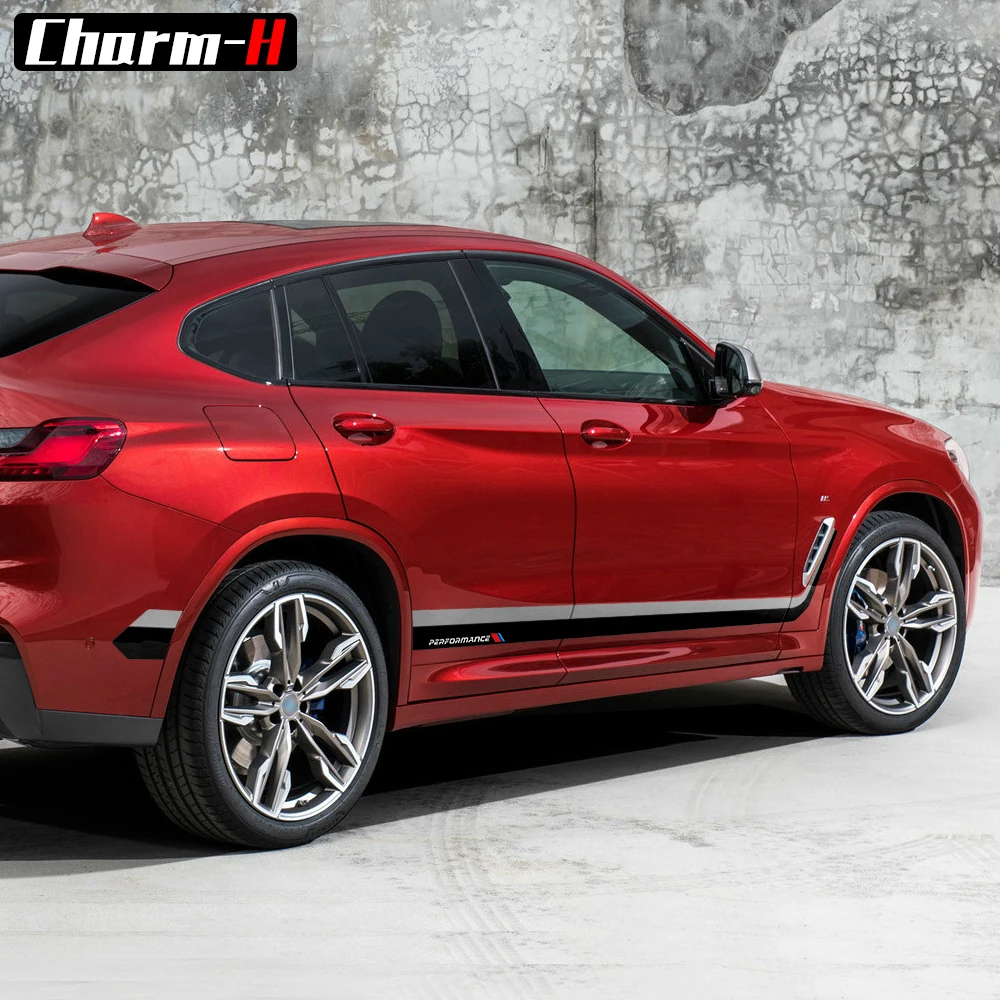 2pcs Black-Grey Performance Side Stripes Body Decal Skirt Stickers for BMW X4 G02 2018-Present Accessories