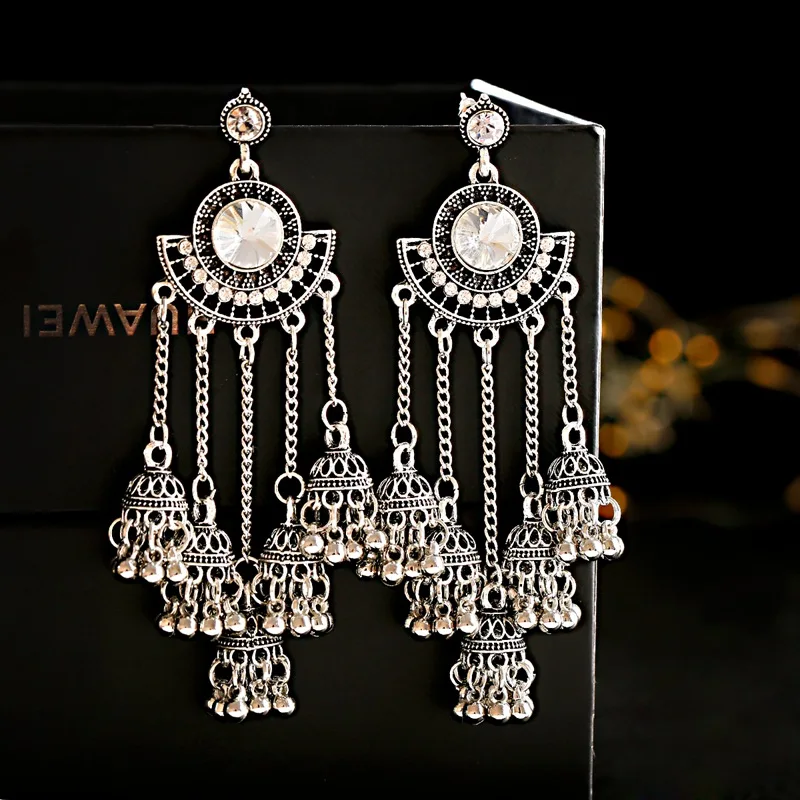 OIQUEI женские индийские серьги Jhumka золотого и серебряного цвета с большими