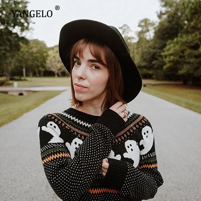 Yangelo Gothic Ghost Pattern Sweater 