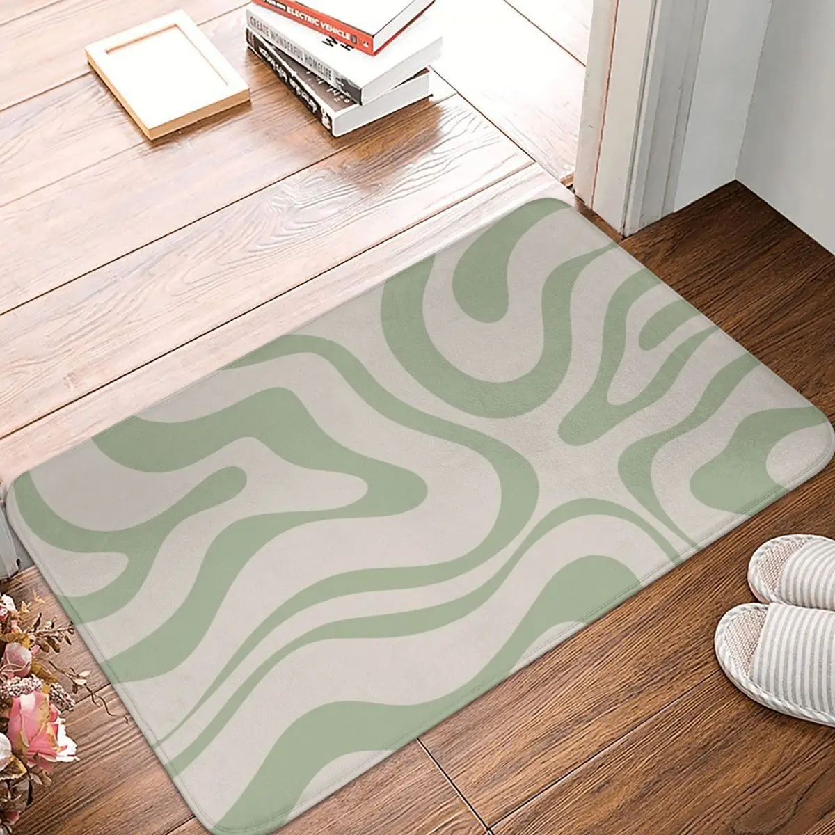 Beige e salvia verde liquido modello zerbino tappeto tappeto tappeto  poliestere PVC antiscivolo pavimento Decor bagno bagno cucina soggiorno -  AliExpress