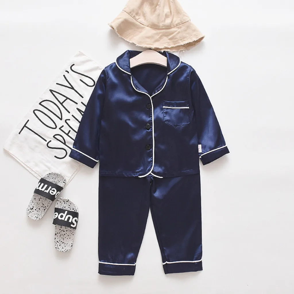 Весенне-осенние однотонные топы с длинными рукавами для маленьких мальчиков+ штаны, пижамы, Детская модная удобная одежда для сна, комплекты одежды