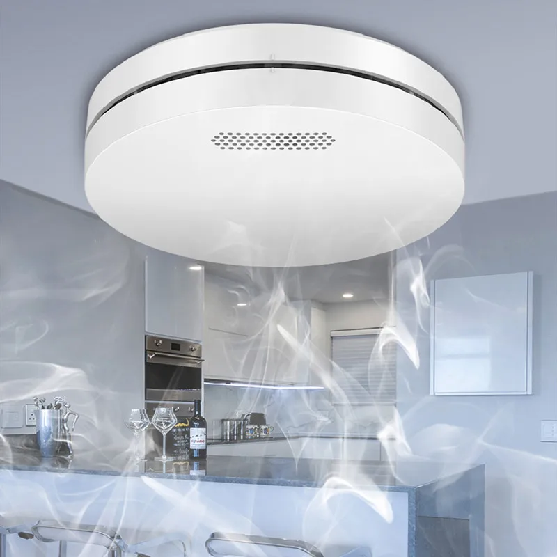Detector de humo ultradelgado para seguridad del hogar, dispositivo de alarma de fuego fotoeléctrico con batería reemplazable