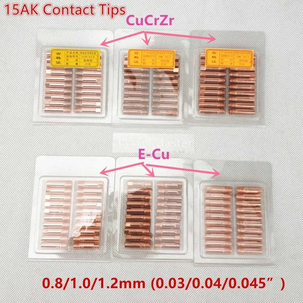 15AK Контактный наконечник CuCrZr MIG сварочный фонарь/пистолет расходных материалов 0,6 0,8 0,9 1,0 1,2 мм M6x25mm 20 штук сварочные наконечники для сварки MIG MAG сварочный фонарь