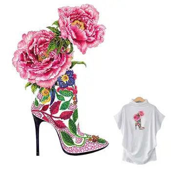 

Flower High Heels Iron-On Transfer New Fashion Diy Heat Transfer T-Shirt Jeans Decoration Washable Transfers For Clothing