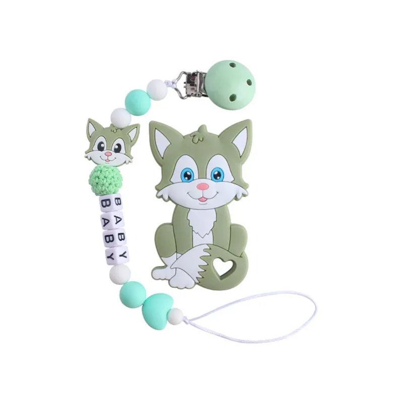 Teething Toys Pacifier Clip Baby Teether Food Grade Silicone Chews Nurse Gift Toys Cat Teething Necklace Pacifier Clip with Name DIY Custom