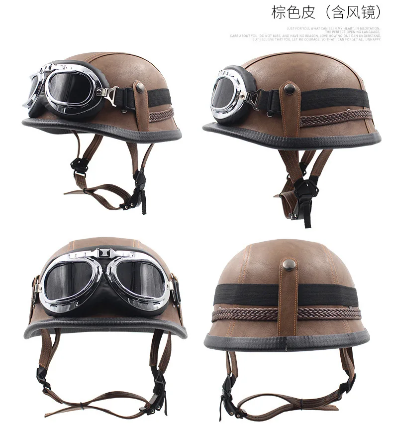 German retro checking leather helmet Four season move the HL half helmet half covered electric motorcycle helmet men and women - Цвет: 10