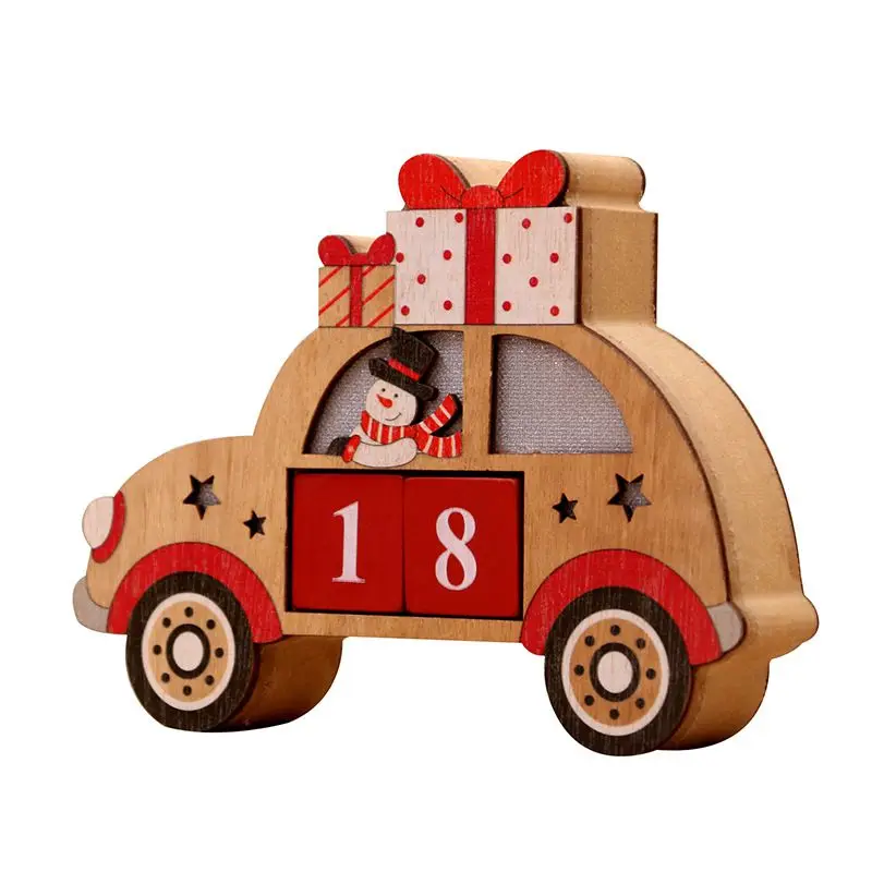Рождественский Адвент-календарь Деревянный светильник светодиодный дизайн автомобиля с окрашенными блоками Праздничный Орнамент для украшения дома подарки для детей - Цвет: B
