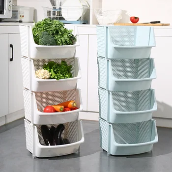 

Kitchen Accessory Storage Basket Plastic Multi-functional Hollow Design Vegetables Fruit Racks Stackable Organizer