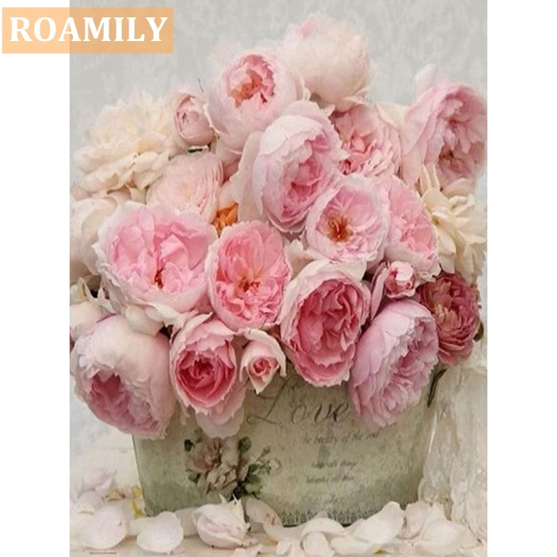 

Diamond Embroidery Peonies,Flower,Pink Rose,Full Square/Round Drill Diamond Painting Flowers,Cross Stitch,Mosaic Home Decor Gift