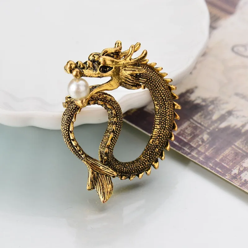 

Retro fashion pearl jewelry Europe and America high-end men's suit retro brooch badge brooch jewelry alloy dragon totem brooch j