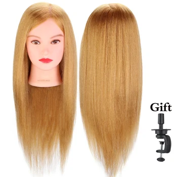 

22'' 100% Real Hair Mannequin Head Training Head Practice Doll Hairdressing Manikin Head Model for Hairstyles Hairdressing