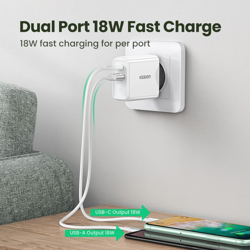 Ugreen 36W быстрое зарядное устройство USB Quick Charge 4 0 3 Type C PD Быстрая зарядка для iPhone 12 с QC