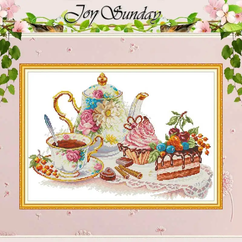 Afternoon Tea Dessert Coffee Patterns Counted Cross Stitch Set 11CT 14CT 16CT Stamped DMC Cross-stitch Kit Embroidery Needlework embroidery thread,cross stitch kit,embroidery fabric,embroidery stabilizer