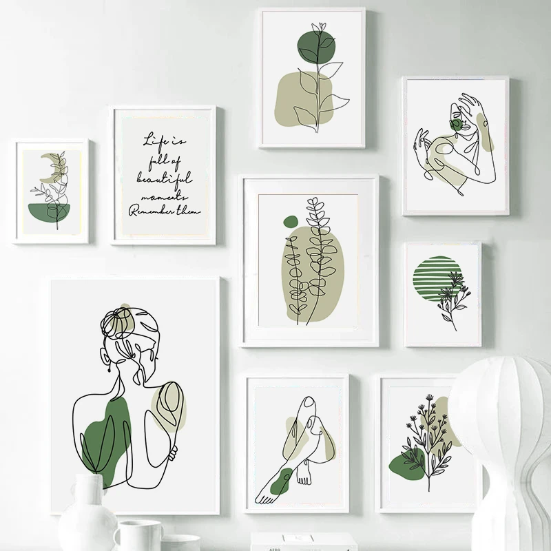 Affiche Murale Avec Dessin De Ligne Verte Feuille Abstraite Jambes De Fille Fleur Citation D Amour Peinture Sur Toile Decor De Maison Aliexpress