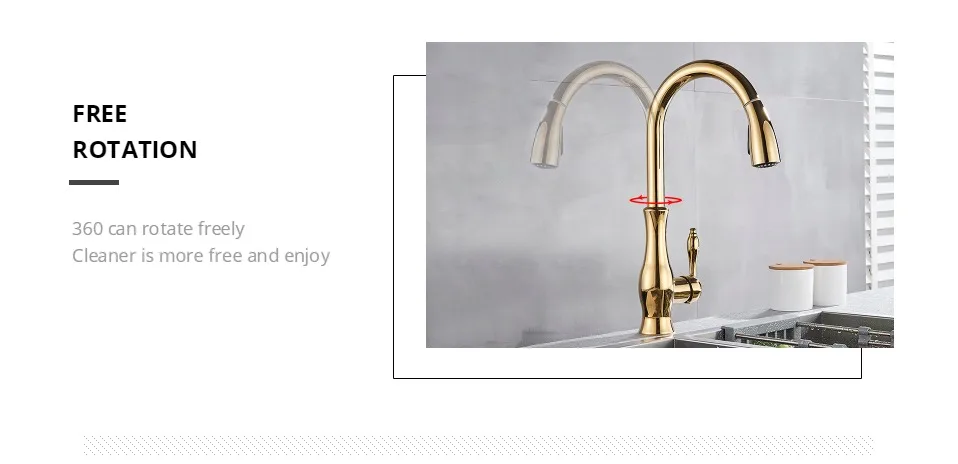 Uythner Gold Polish Swivel Spout Kitchen Sink Faucet Pull Down Sprayer Fashion Design Bathroom Kitchen Hot&Cold Water Mixer Tap