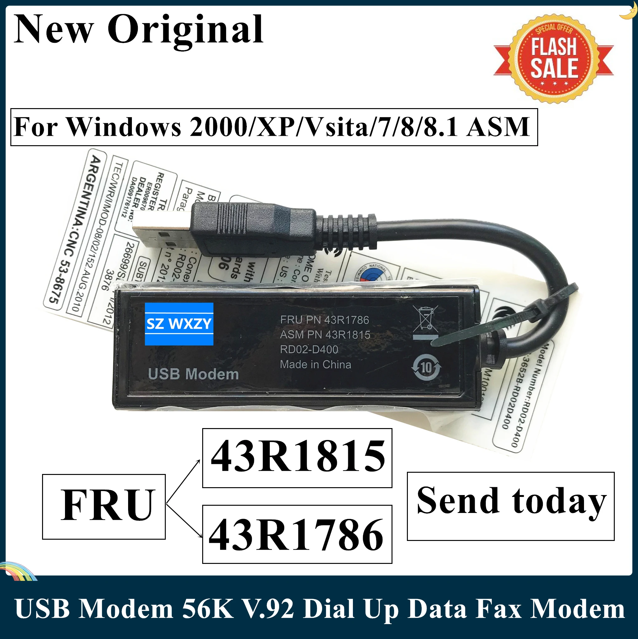 LSC NEW For Lenovo External USB Modem 56K V.92 Dial Up Data Fax for Windows 2000/XP/Vsita/7/8/8.1 ASM FRU 43R1815 43R1786 | Компьютеры и