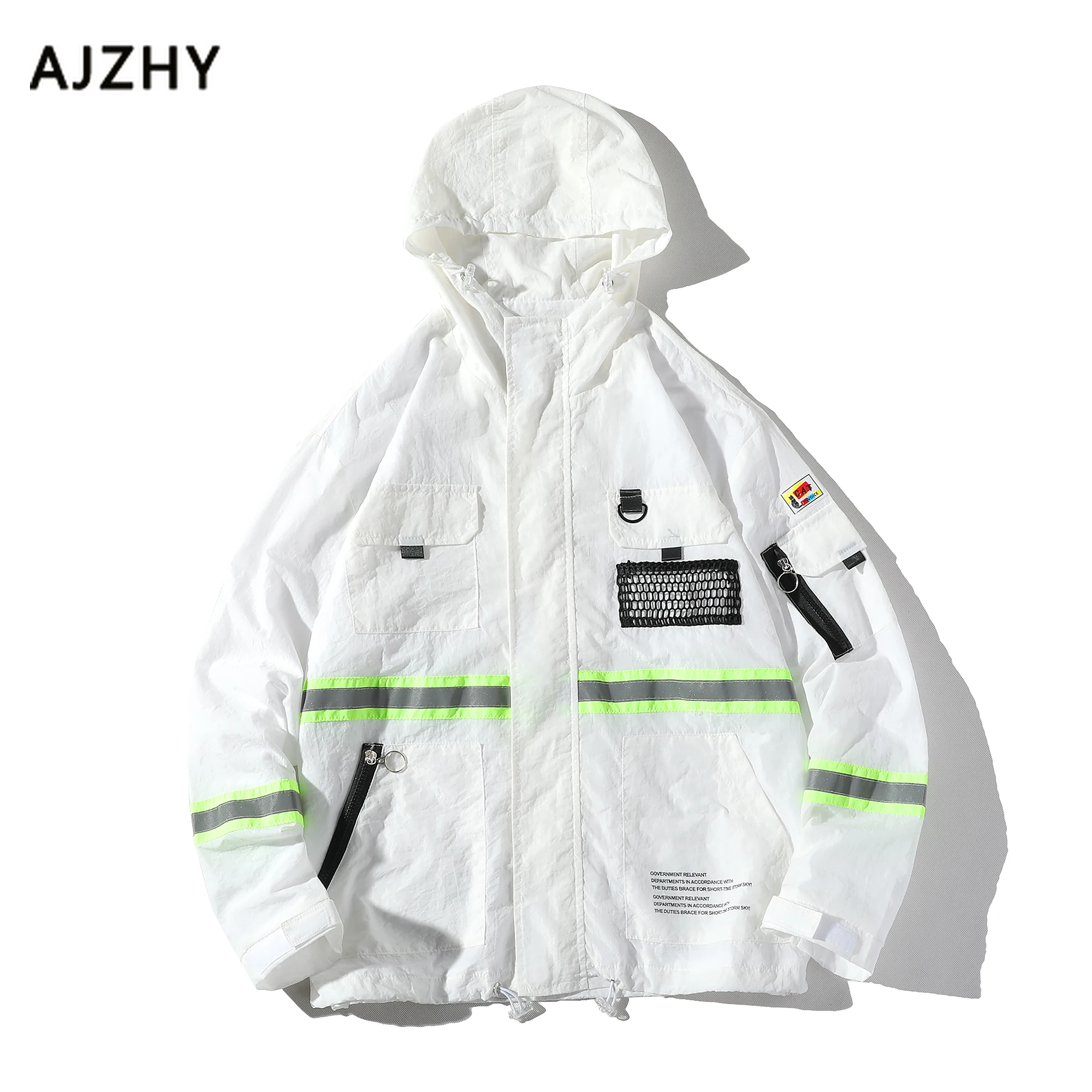 

Reflective Jacket Men Harajuku Hip Hop Hooded Windbreaker Jackets Color Block Patchwork Japanese Streetwear Tracksuit Clothes