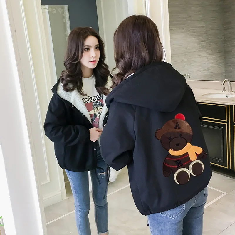 

2019 Winter New Style Korean-style Casual Students Mid-length Lambs Wool Hooded Brushed And Thick Coat WOMEN'S Dress