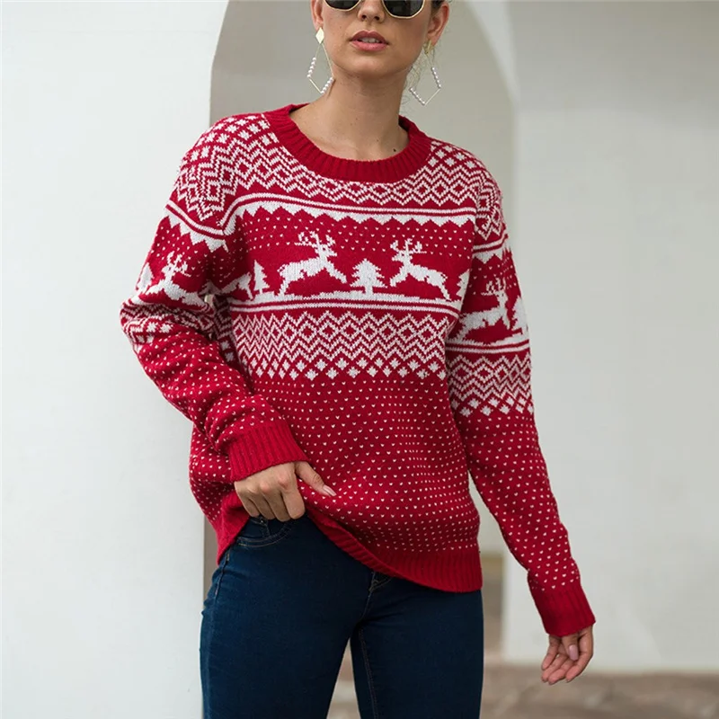 Забавный женский Рождественский свитер, Женский Рождественский свитер с длинным рукавом и круглым вырезом, вязаный пуловер, топы, осенняя зимняя одежда для женщин